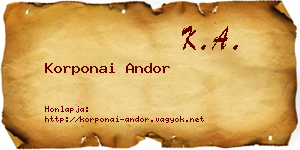 Korponai Andor névjegykártya